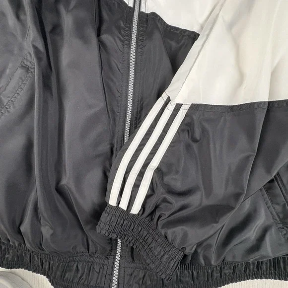 VNTG 90s Adidas Jacket Men XXL Black & White Striped Bold "adidas" Color Block - Picture 5 of 12